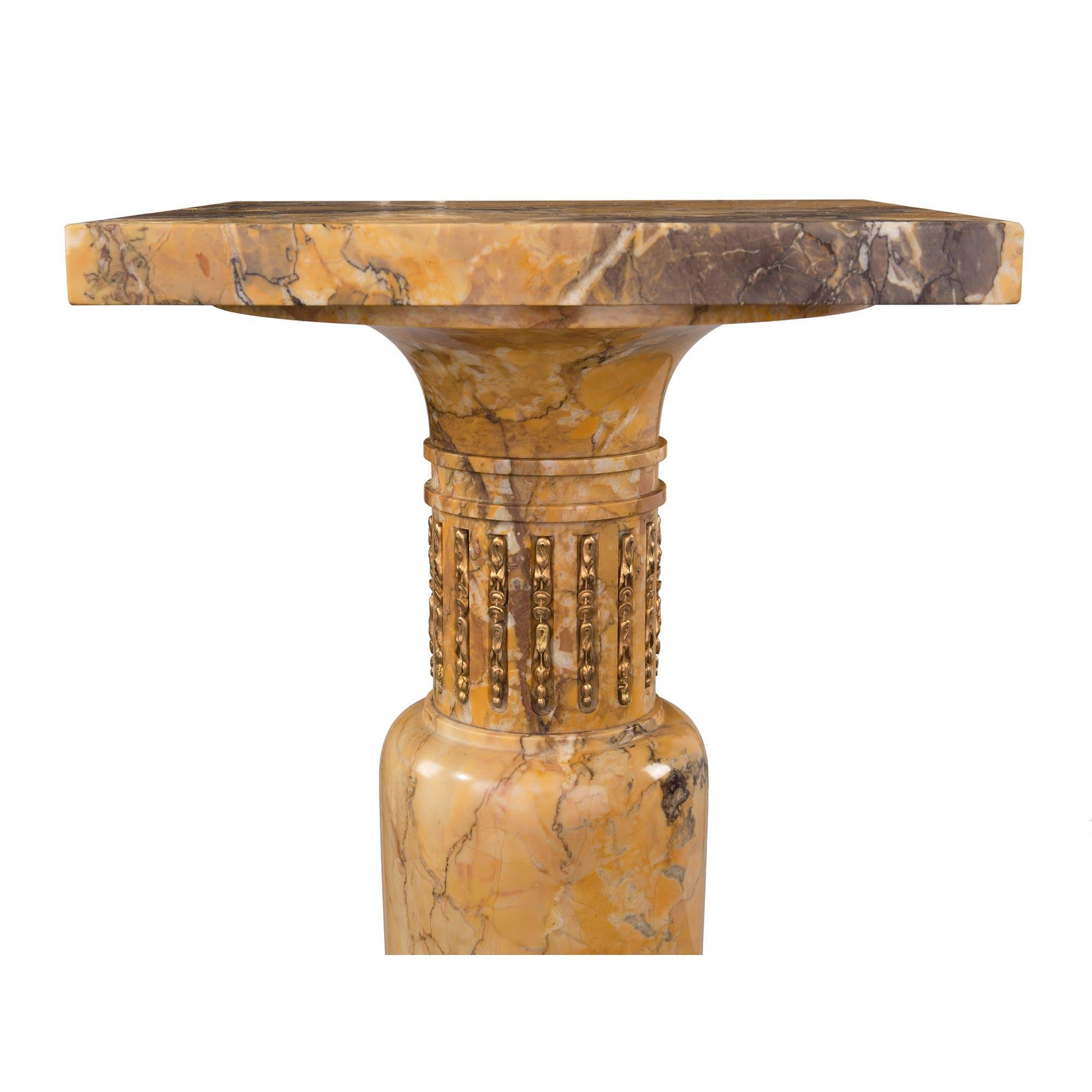 Siena Marble Pair of Italian Mid-19th Century Sienna Marble & Ormolu Mounted Pedestal Columns For Sale