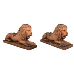Pair of Italian Mid 19th Century Terra Cotta Lions