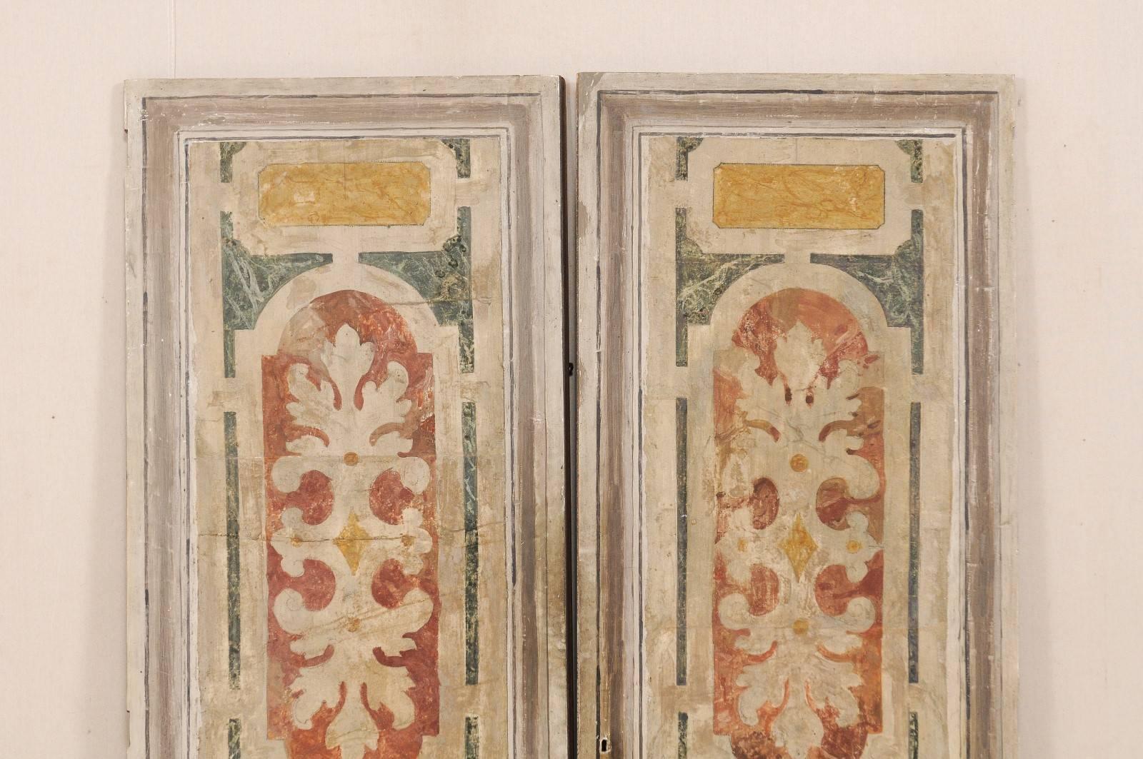 Carved A Pair of Italian Mid-20th Century Decoratively Painted Wood Doors 