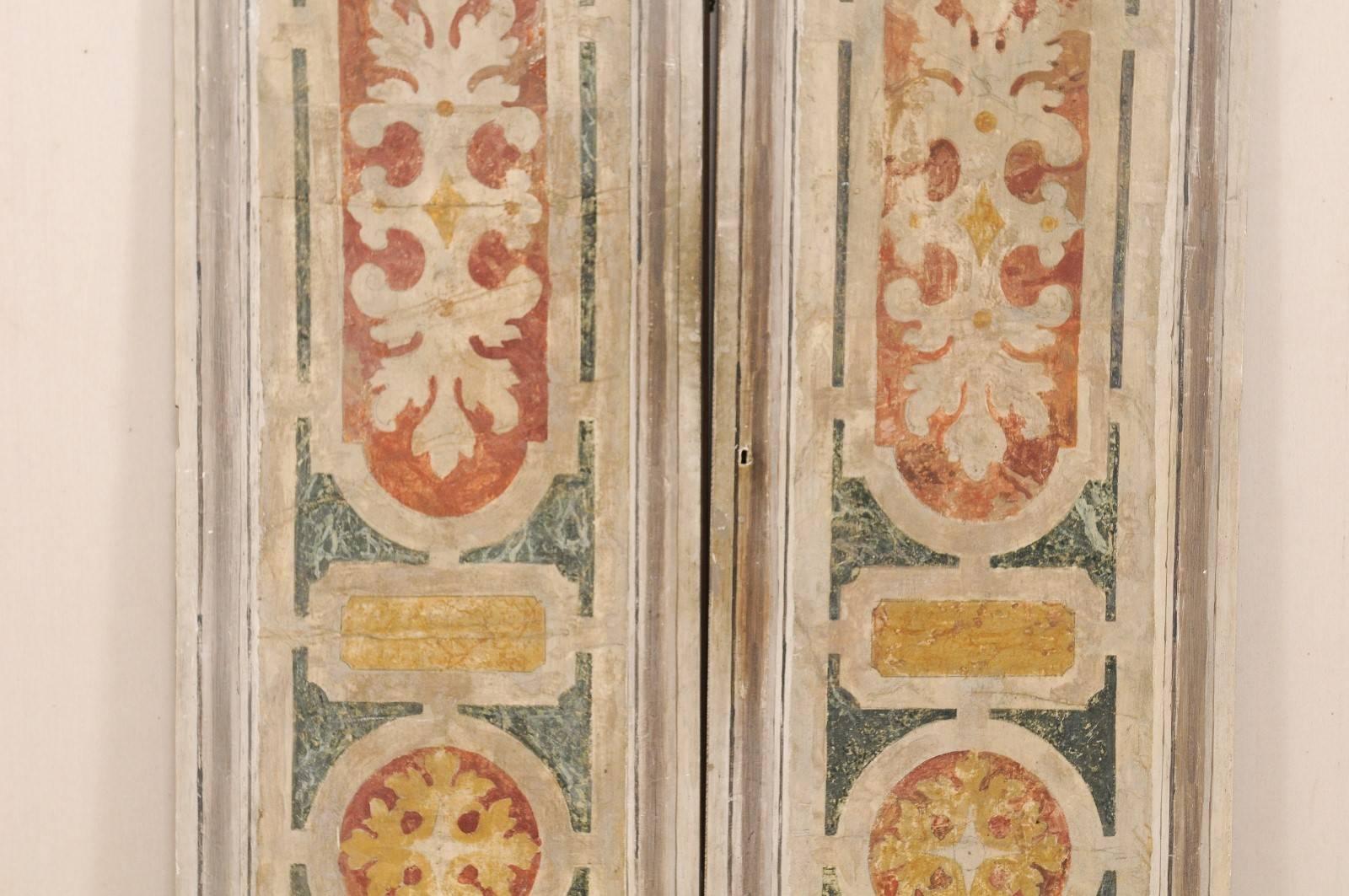 A Pair of Italian Mid-20th Century Decoratively Painted Wood Doors  In Good Condition In Atlanta, GA