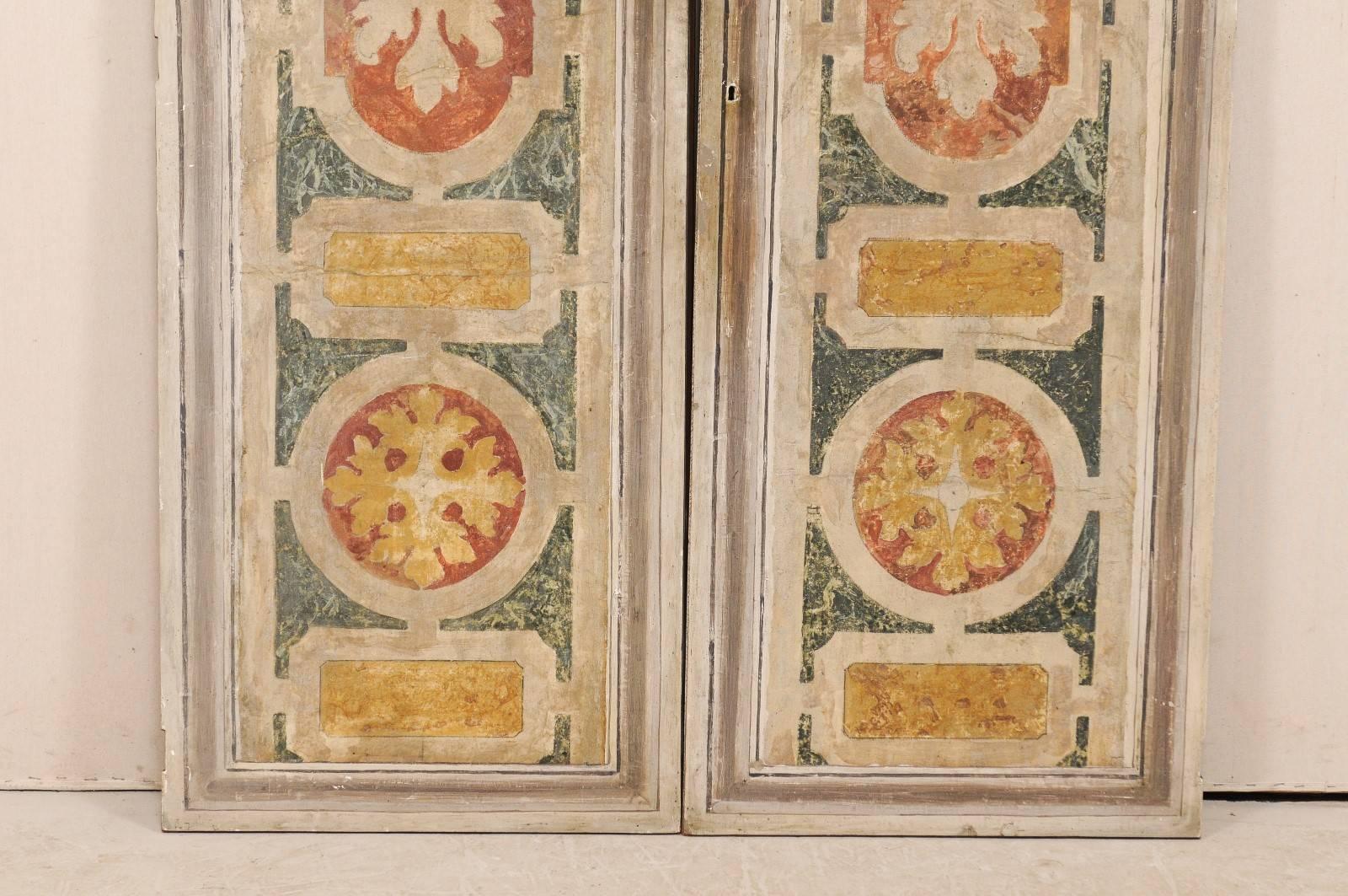 A Pair of Italian Mid-20th Century Decoratively Painted Wood Doors  1