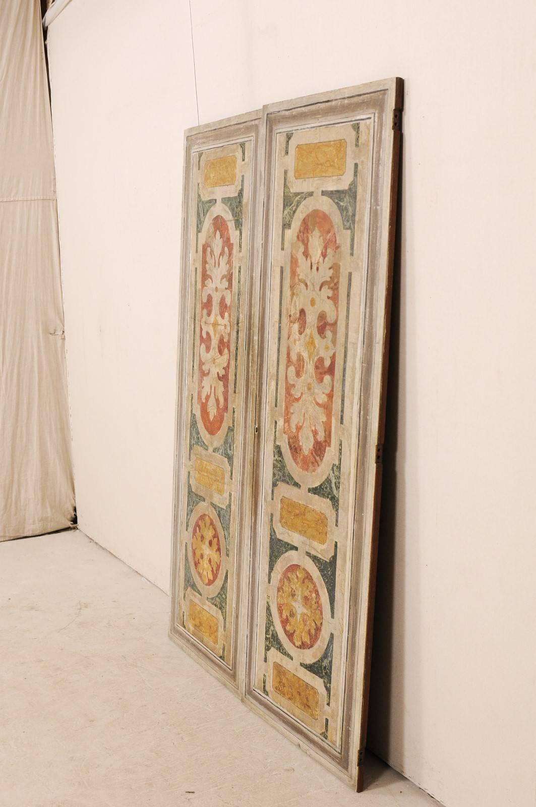 A Pair of Italian Mid-20th Century Decoratively Painted Wood Doors  2