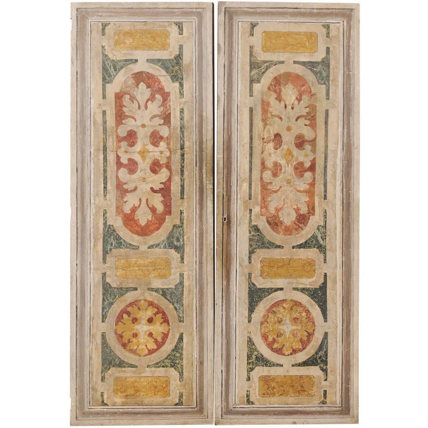 A Pair of Italian Mid-20th Century Decoratively Painted Wood Doors 