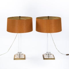 Pair of Italian Mid-Century Acrlyic Table Lamps Gilded Base by F. Loffredo 1970s