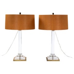 Pair of Italian Mid-Century Acrlyic Table Lamps Gilded Base by F. Loffredo 1970s