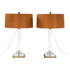 Pair of Italian Mid-Century Acrylic Table Lamps Gilded Base by F. Loffredo 1960s