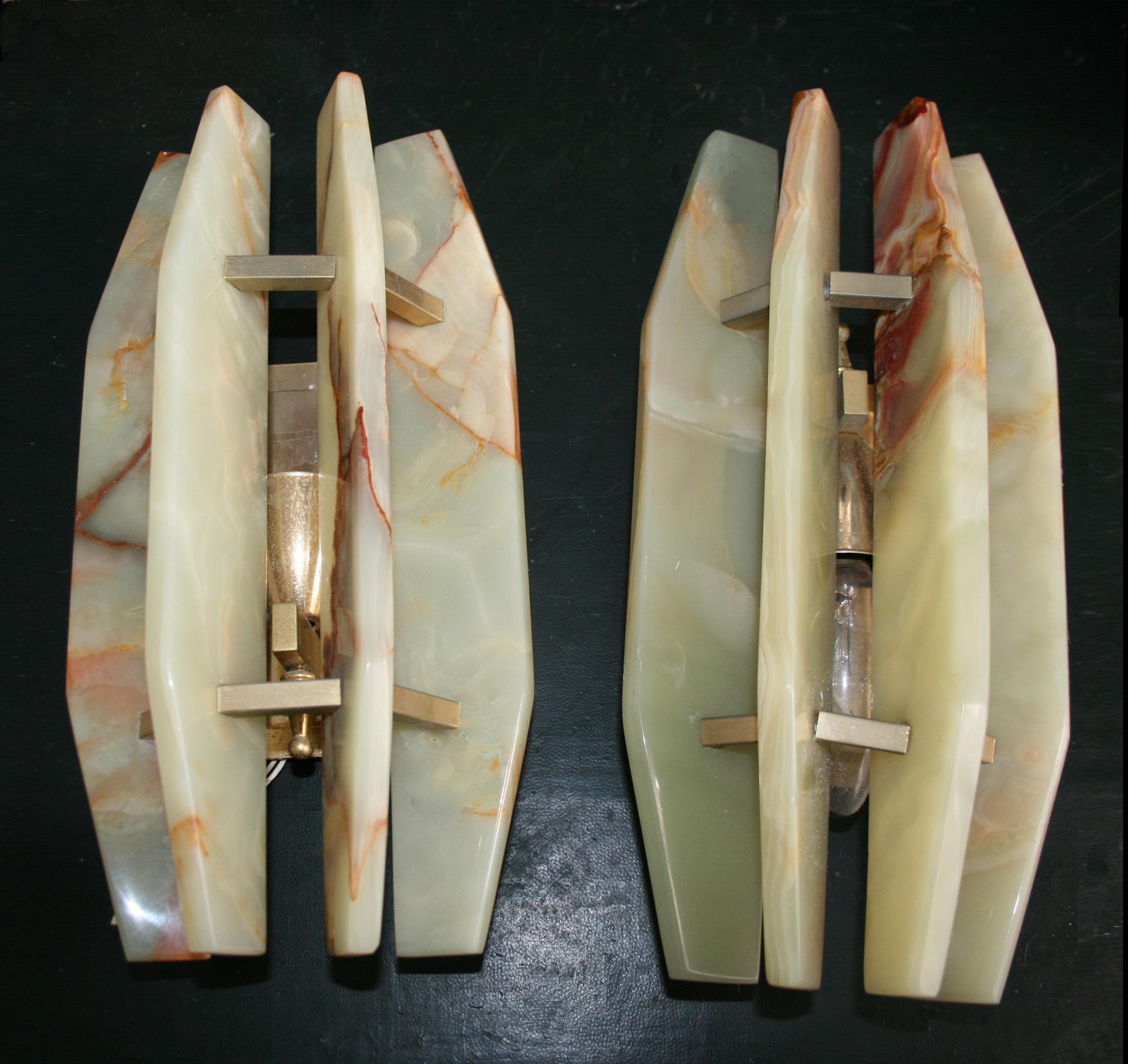 Pair of Italian Midcentury Alabaster and Brass Sconces, Late 1960s 2