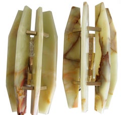 Pair of Italian Midcentury Alabaster and Brass Sconces, Late 1960s