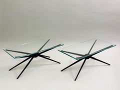 Pair of Italian MId-Century Aluminum & Glass Side or Coffee Tables, Fontana Arte