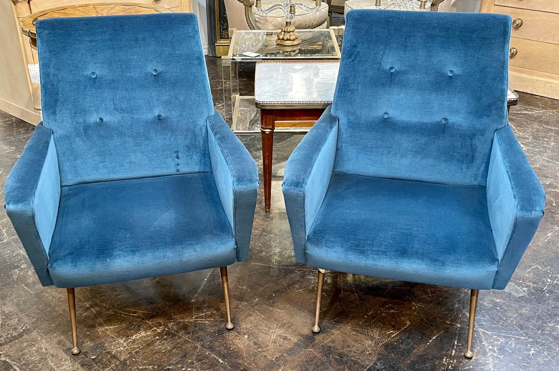 Pair of Italian mid-century arm-chairs after designer Mario Zanuso. Circa 1960. Perfect for todays eclectic design!