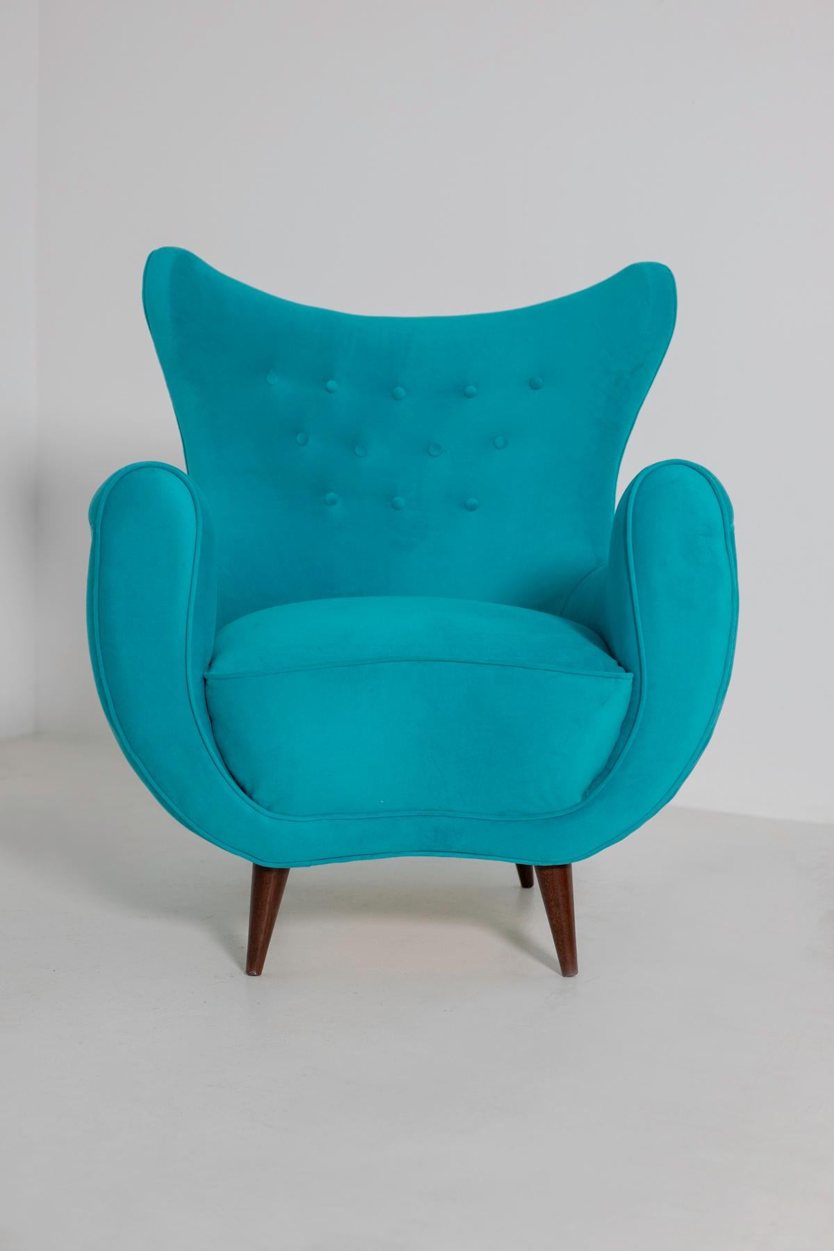 Pair of Italian Midcentury Armchair in Light Blue Velvet, 1950s 5