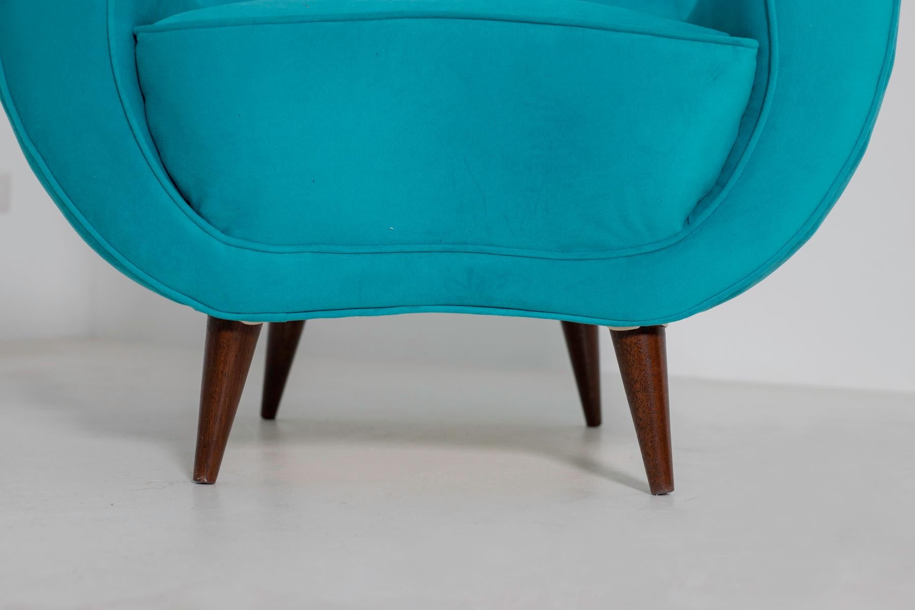 Pair of Italian Midcentury Armchair in Light Blue Velvet, 1950s 4