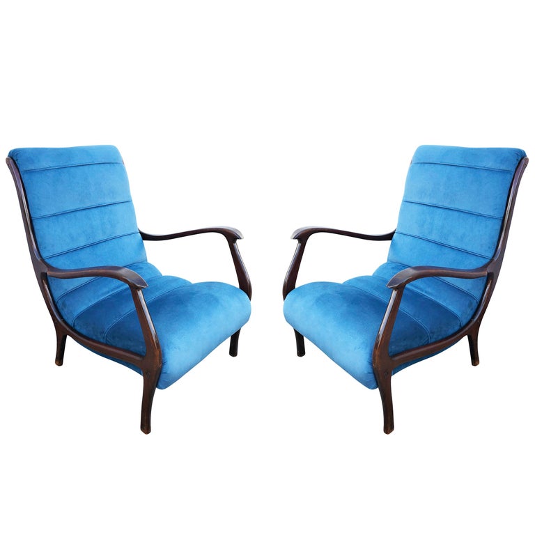 Pair of Italian Midcentury Armchairs by Ezio Longhi For Sale