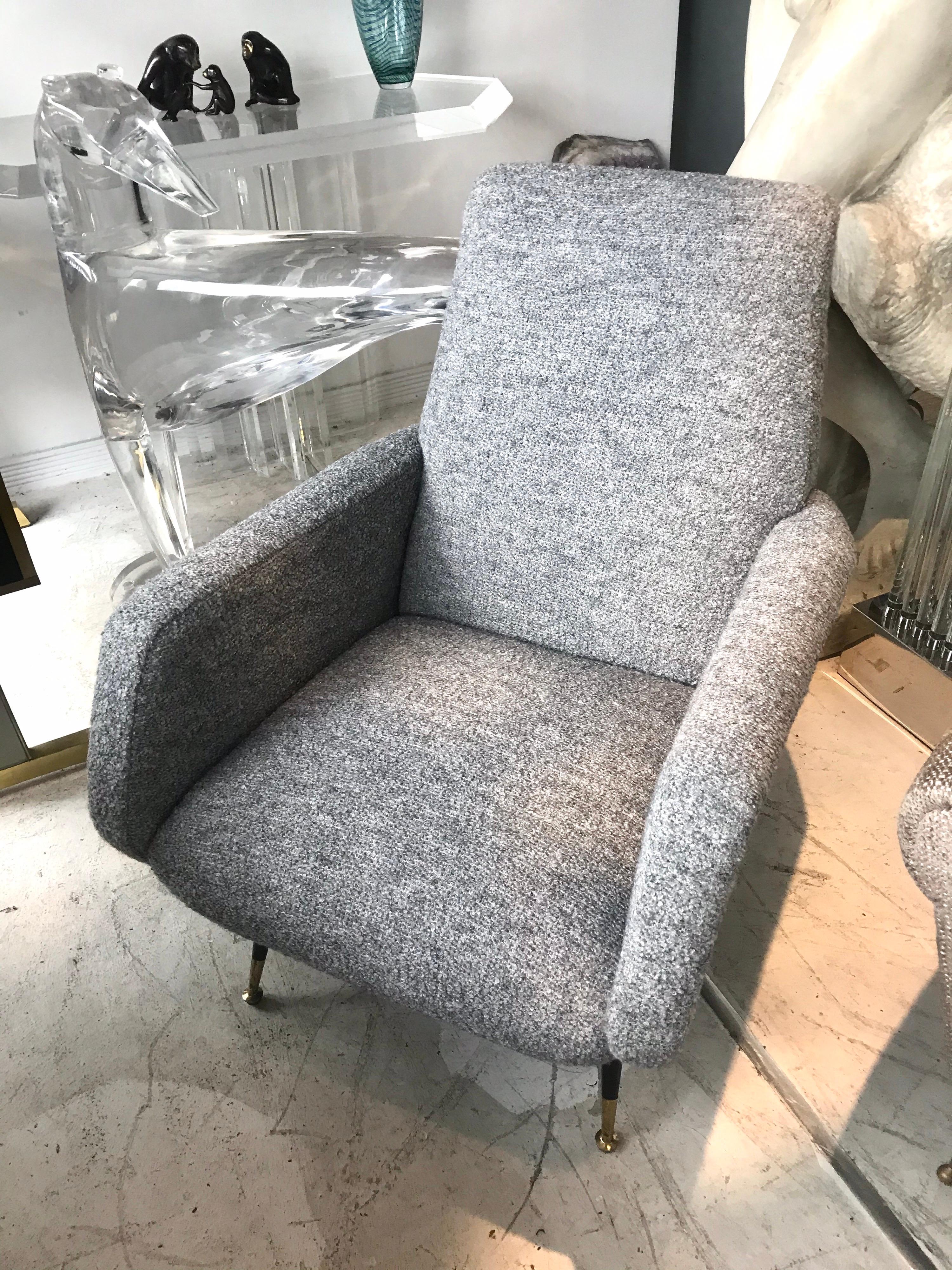 Pair of Italian Midcentury Armchairs by Gio Ponti in Grey Bouclette 3