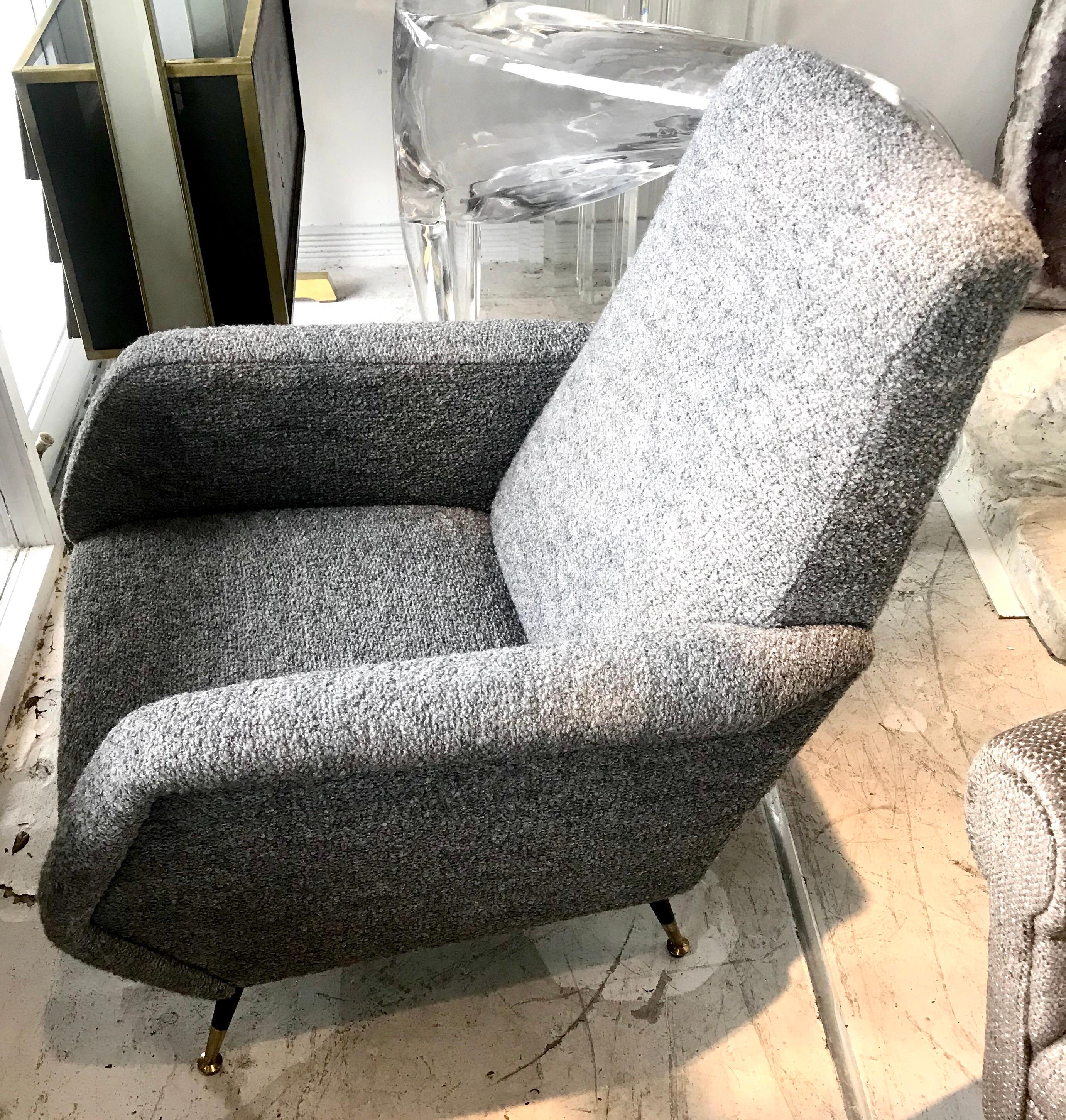 Woven Pair of Italian Midcentury Armchairs by Gio Ponti in Grey Bouclette