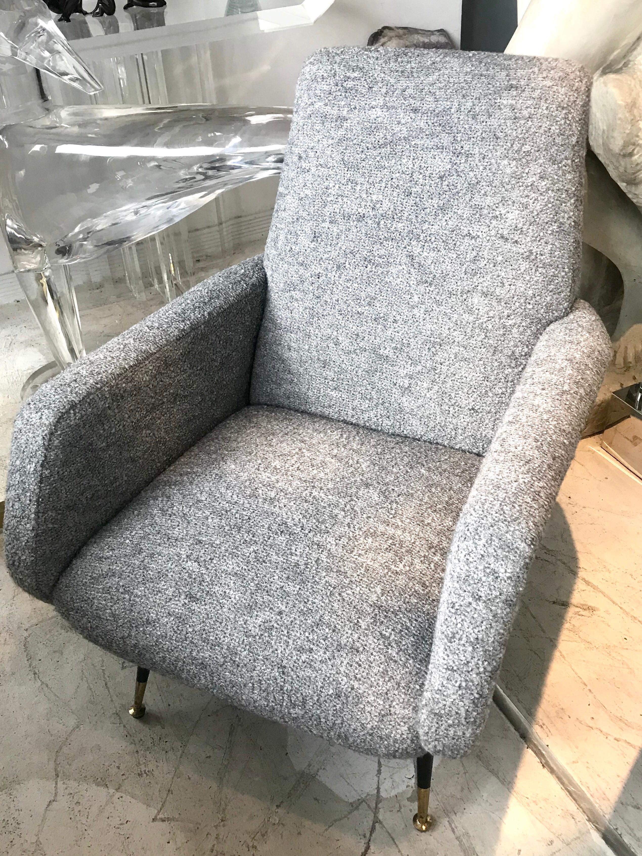 20th Century Pair of Italian Midcentury Armchairs by Gio Ponti in Grey Bouclette