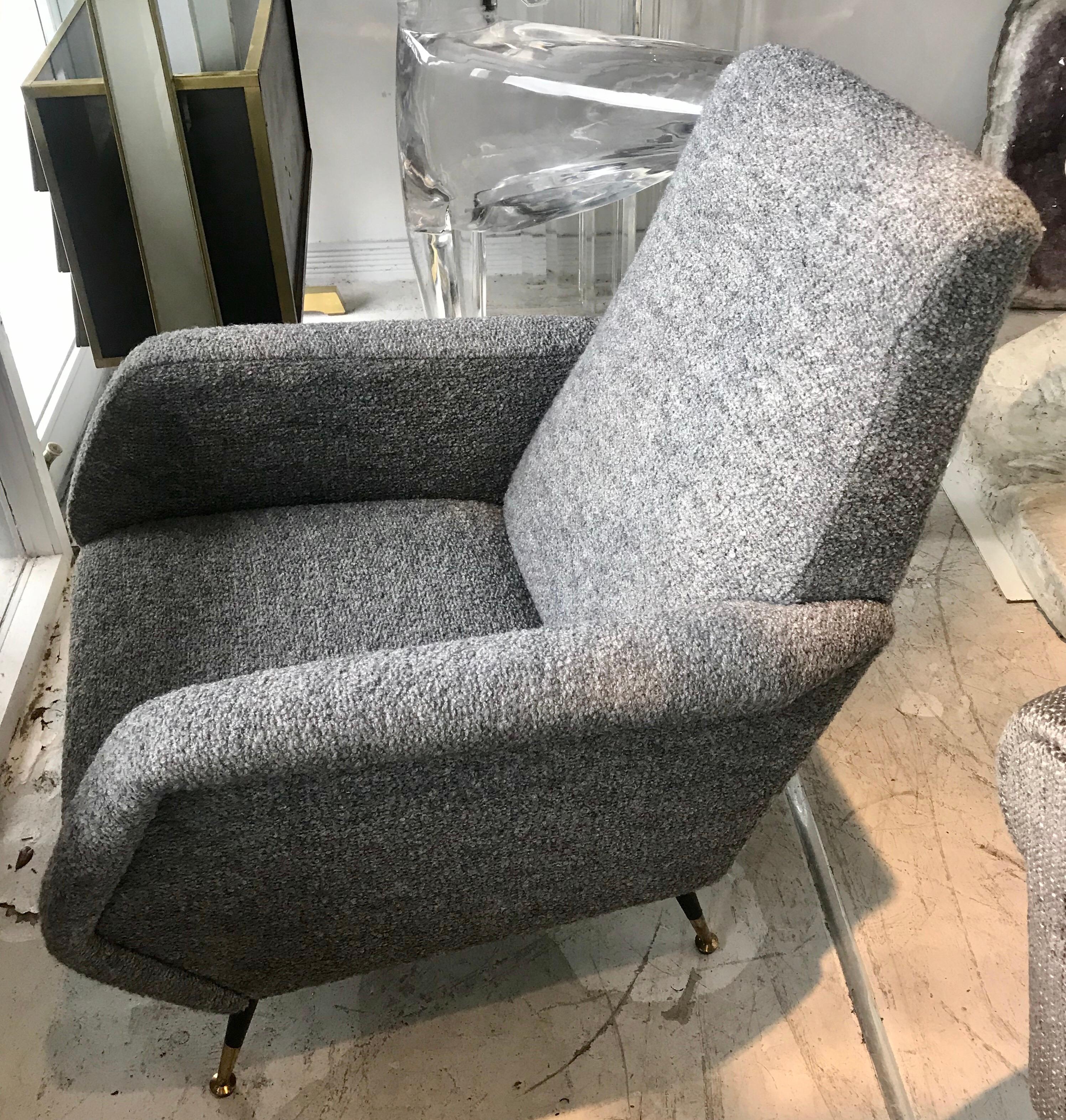 Pair of Italian Midcentury Armchairs by Gio Ponti in Grey Bouclette 2