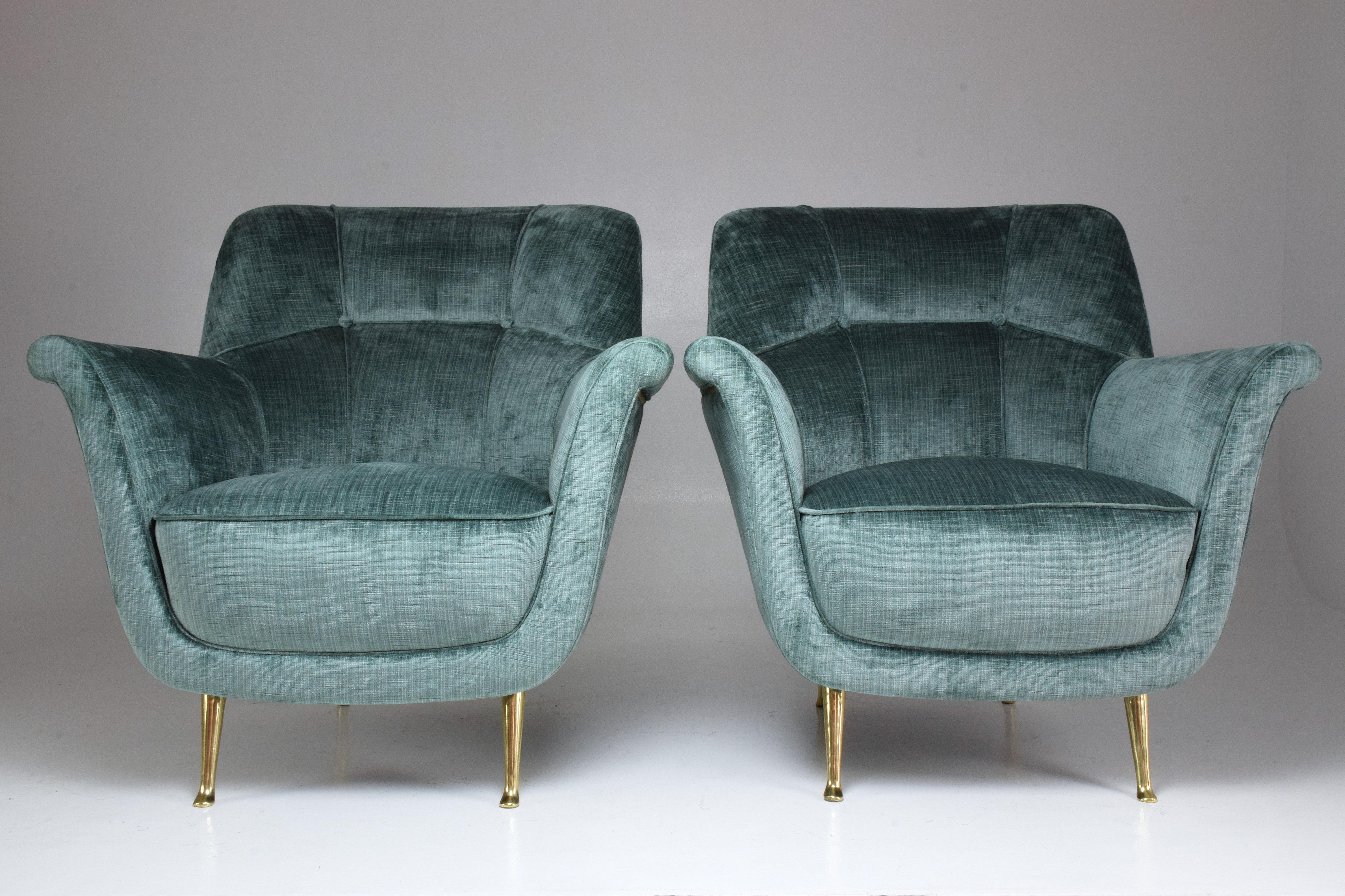 Brass Pair of Italian Midcentury Armchairs by ISA Bergamo, 1950s