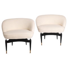 Pair of Italian Mid-Century Armchairs / Cocktailchairs Ivory Bouclé 1950s