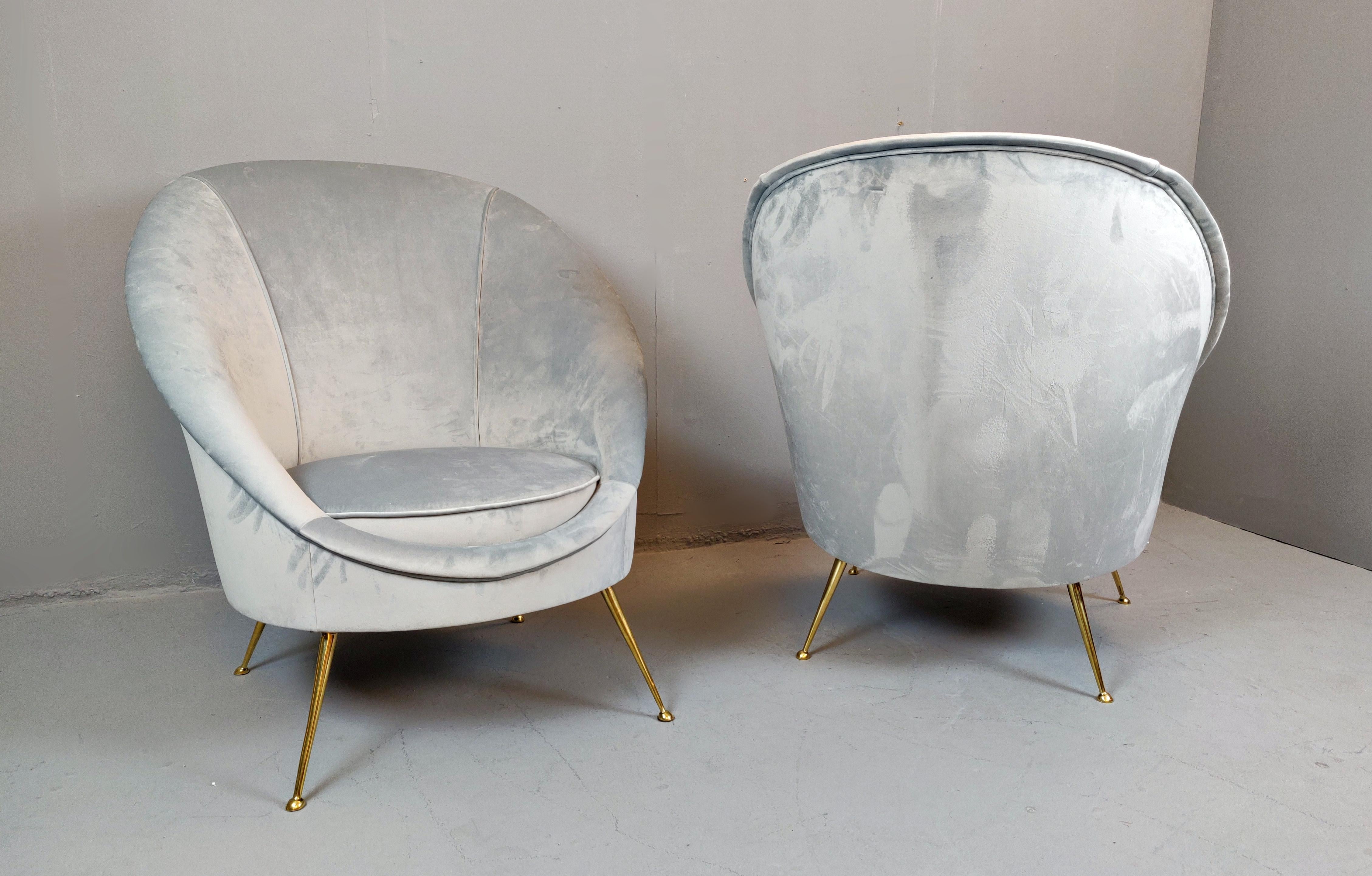 Mid-Century Modern Pair of Italian Midcentury Armchairs, New Upholstery