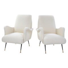 Paar italienische Sessel aus der Mitte des Jahrhunderts, Off-White Bouclé-Stoff von G. Radice 1950er Jahre