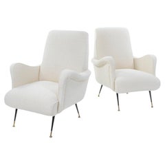 Pair of Italian Mid-Century Armchairs off-white Bouclé Fabric by G. Radice 1950s