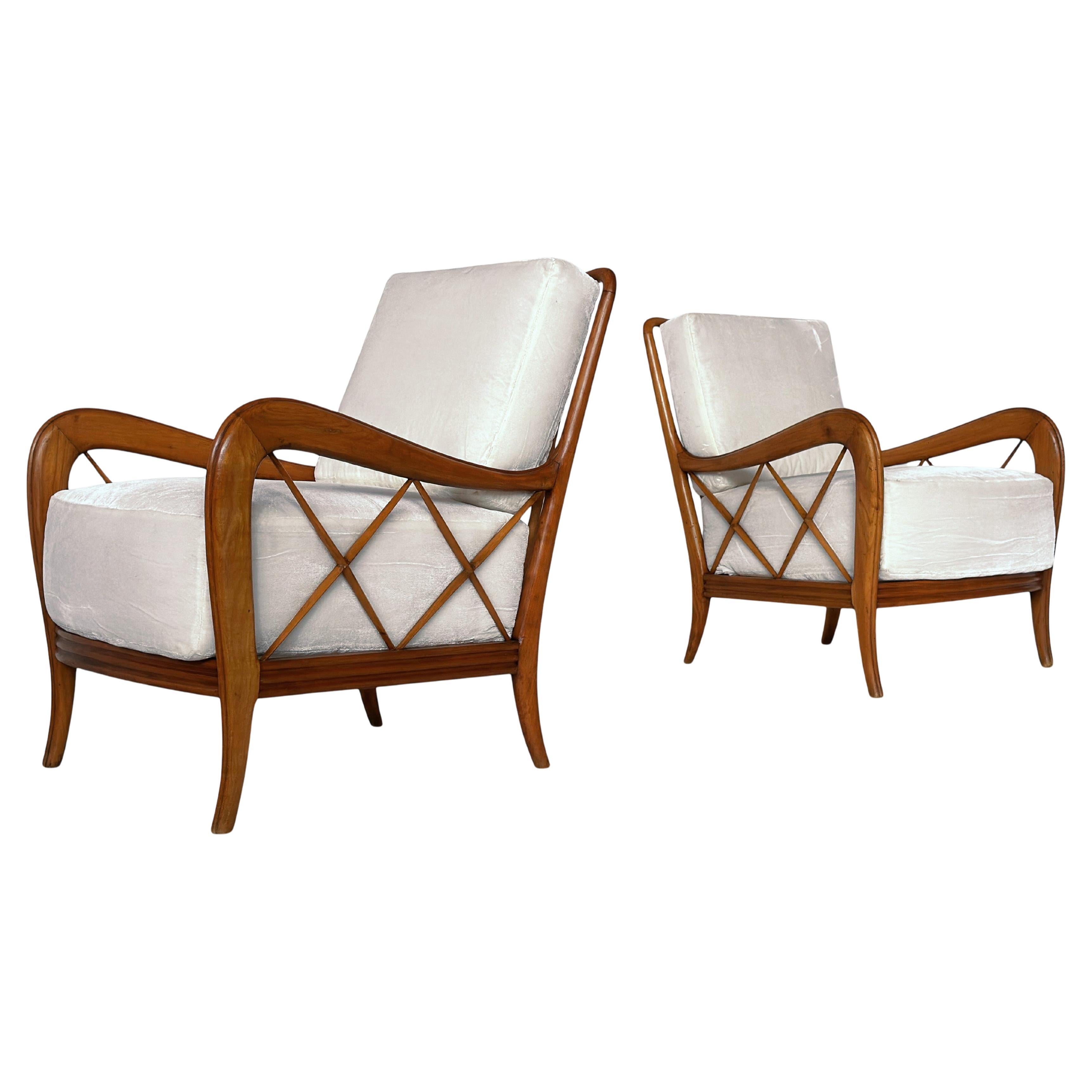 Pair of Italian Mid-Century Armchairs, attributed to Paolo Buffa, 1950s