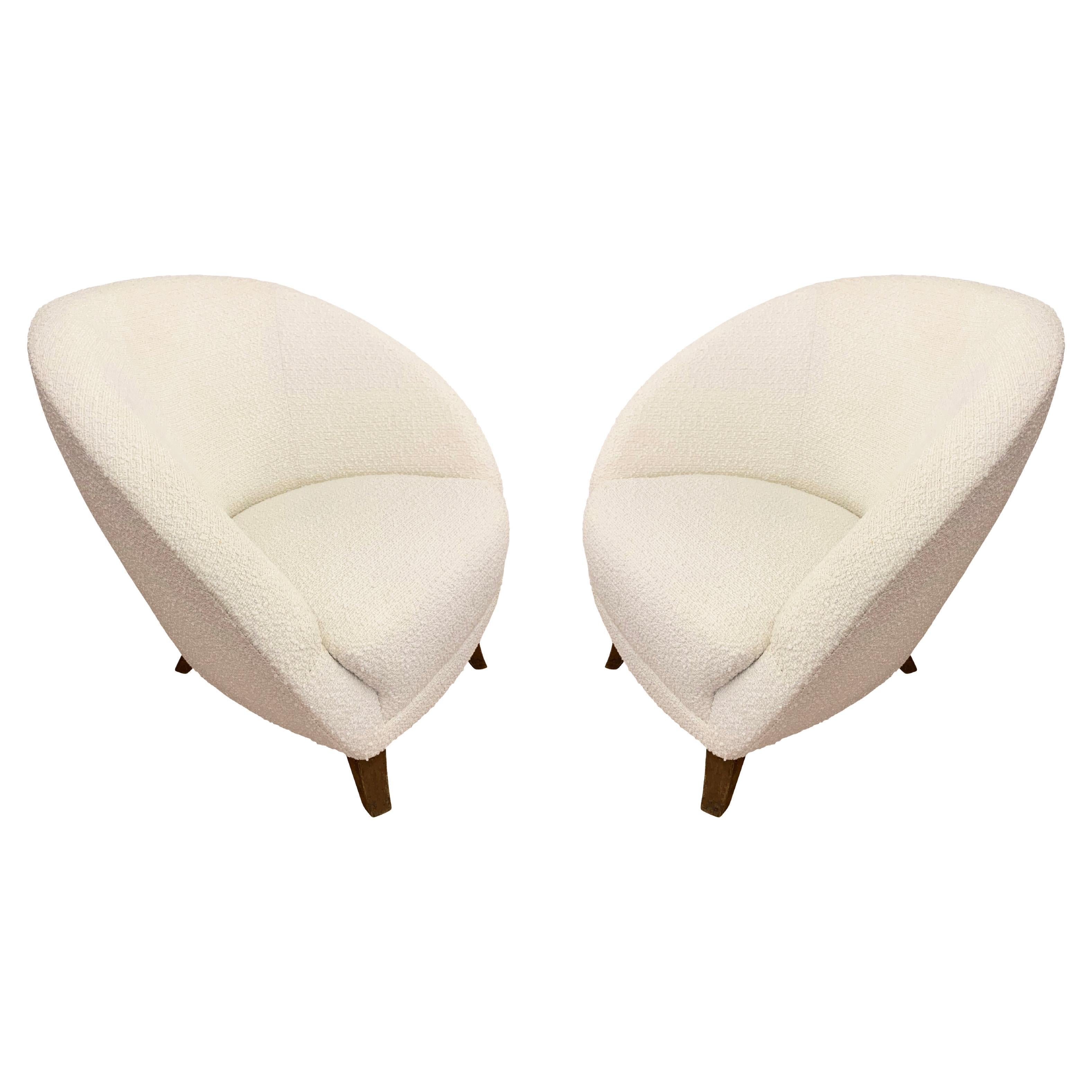 Pair of Italian Mid-Century Armchairs with Wood Feet