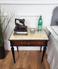 Pair of Italian Mid-Century Art Deco Wood Marble Top Night Stands Bedside Tables
