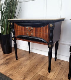 Pair of Italian Mid-Century Art Deco Wood Marble Top Night Stands Bedside Tables