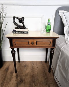 Pair of Italian Mid-Century Art Deco Wood Marble Top Night Stands Bedside Tables