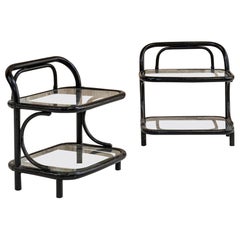 Pair of Italian Mid Century Bamboo and Glass Bed Side