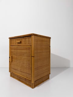 Pair of Italian Mid-Century Bamboo and Woven Cane Bedside Tables / Nightstands