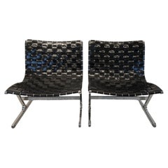 Pair of Italian Mid-Century Black Leather & Chrome Chairs