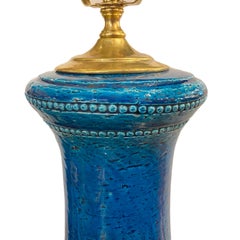 Pair of Italian Mid Century Blue Porcelain Lamps