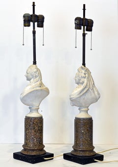 Pair of Italian Midcentury Borghese Column and Bust Table Lamps