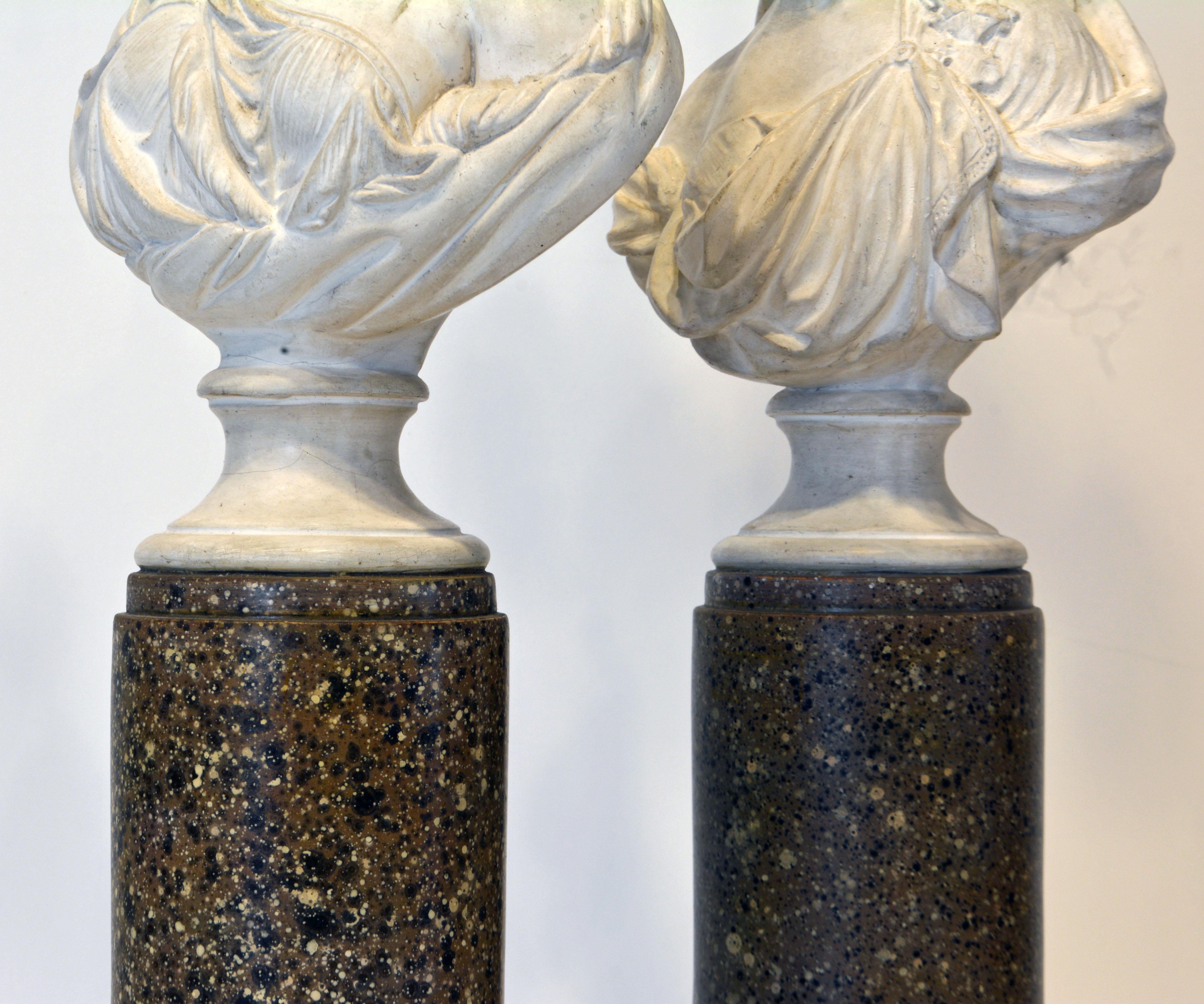 Pair of Italian Midcentury Borghese Column and Bust Table Lamps In Good Condition In Ft. Lauderdale, FL