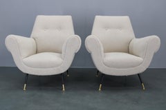 Pair of Italian Mid-century Boucle Armchairs, Iron & Brass Legs, 1950s