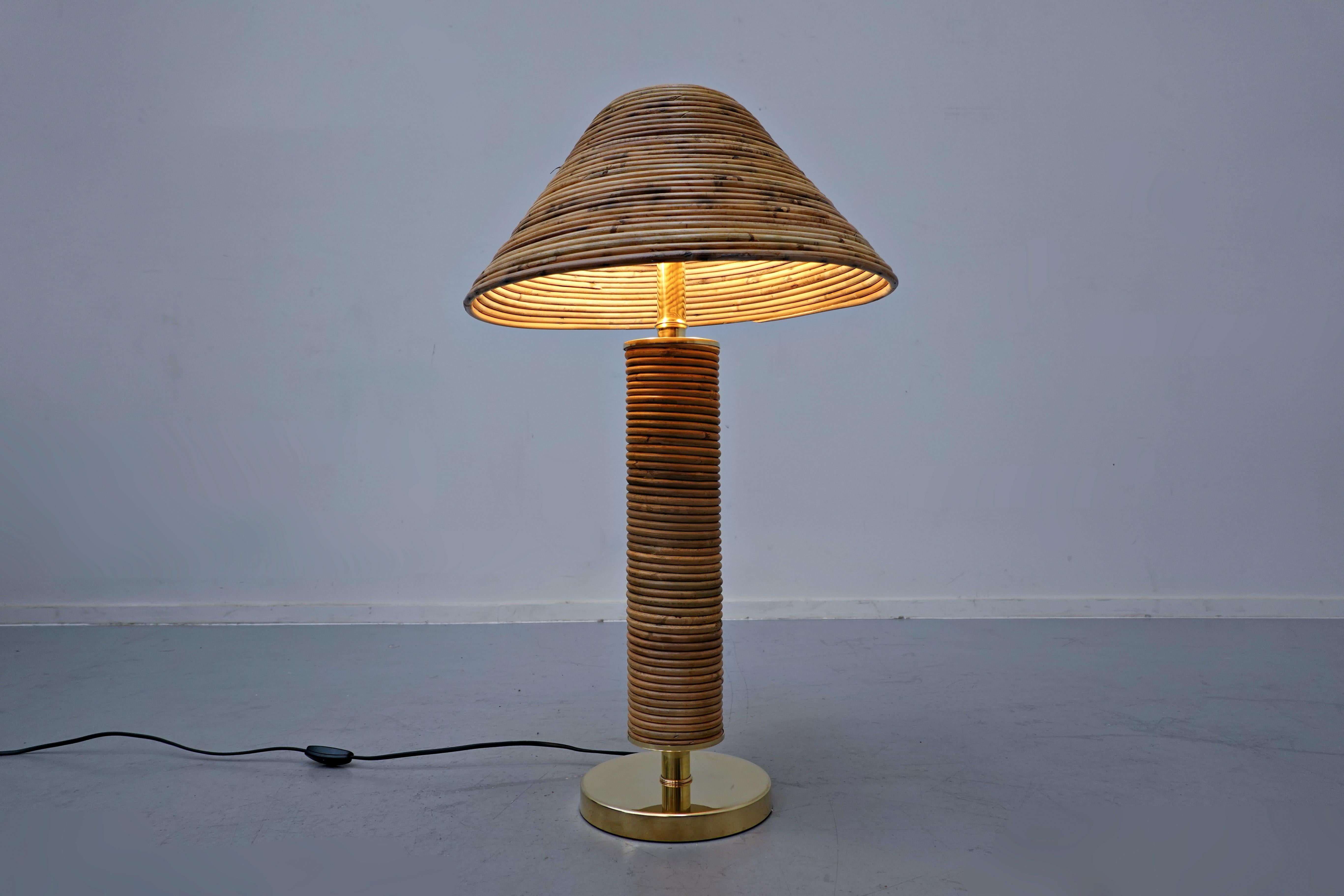 Pair of modern italian brass and bamboo table lamp 2