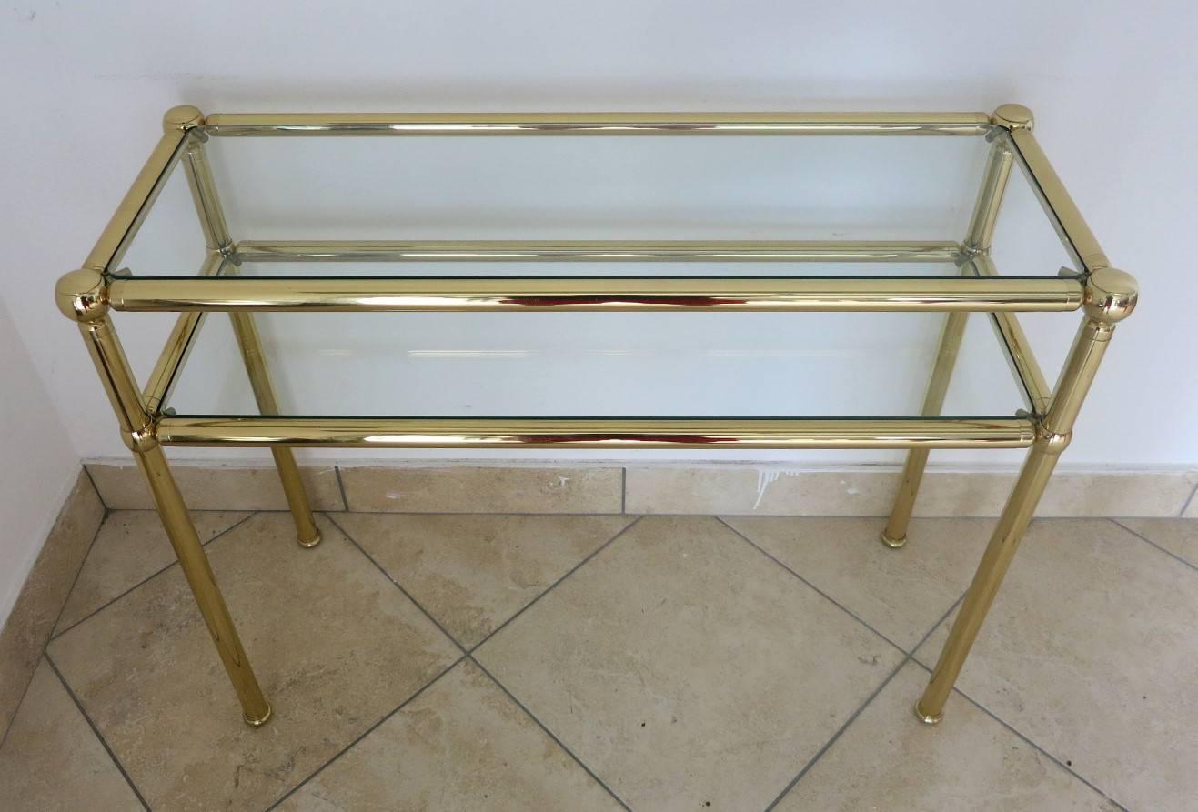 Pair of Italian Midcentury Brass Console Table, Italy, 1950s In Good Condition For Sale In Los Angeles, CA