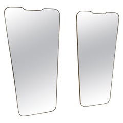 Pair of Italian Mid-Century Brass Framed Wall Mirrors, 1950s