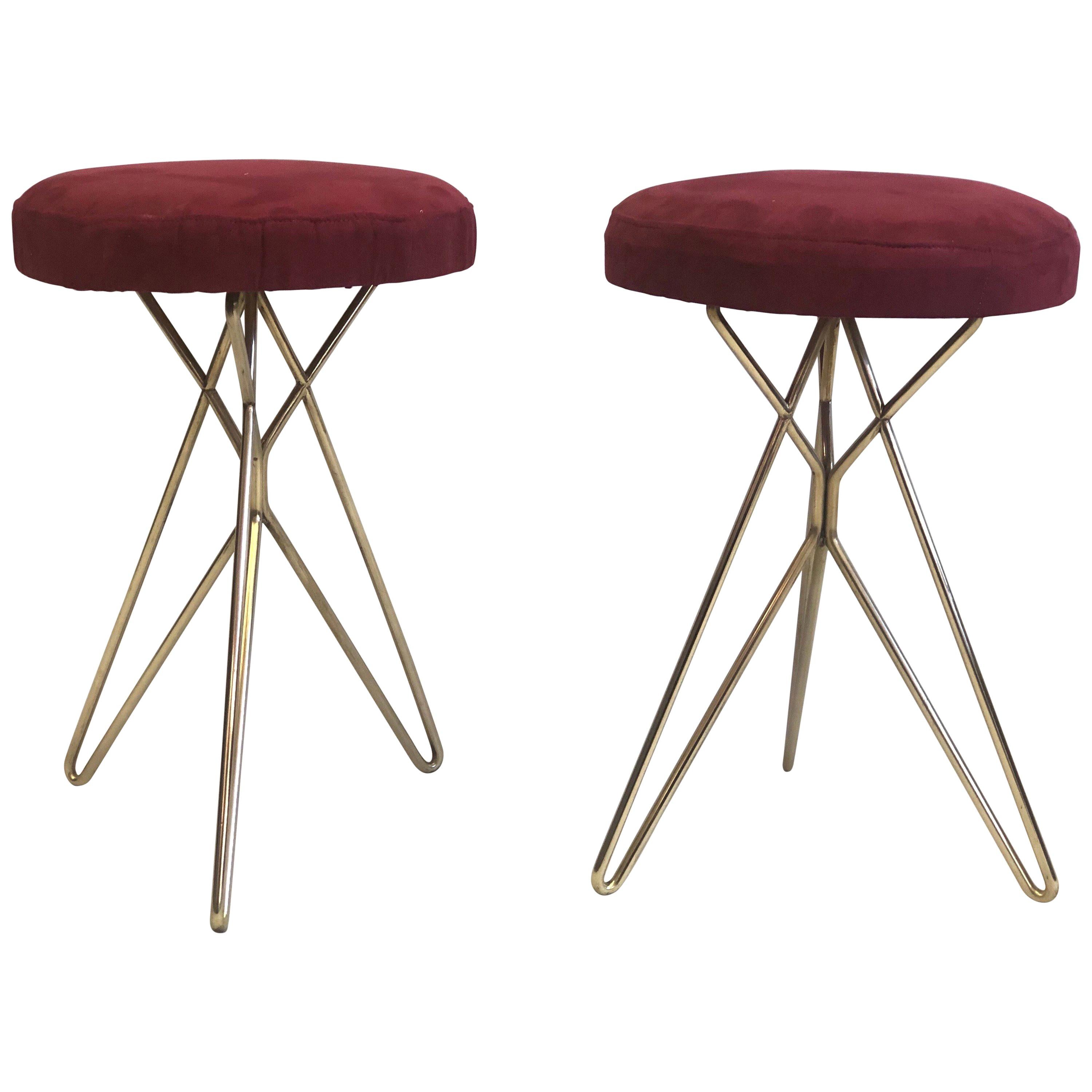 Pair of Italian Midcentury Brass Stools Attributed to Ico Parisi, 1952 For Sale