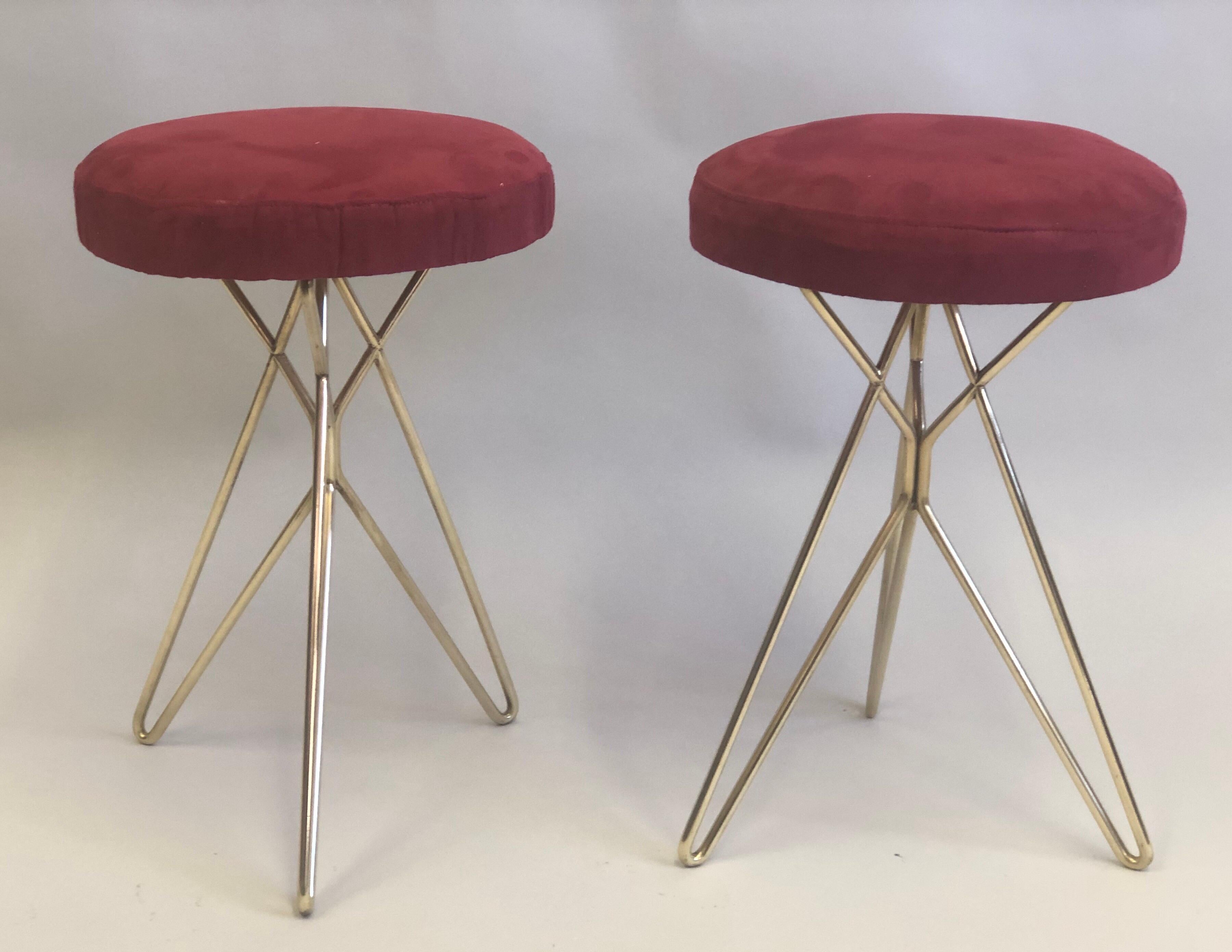 Mid-Century Modern Pair of Italian Midcentury Brass Stools Attributed to Ico Parisi, 1952 For Sale