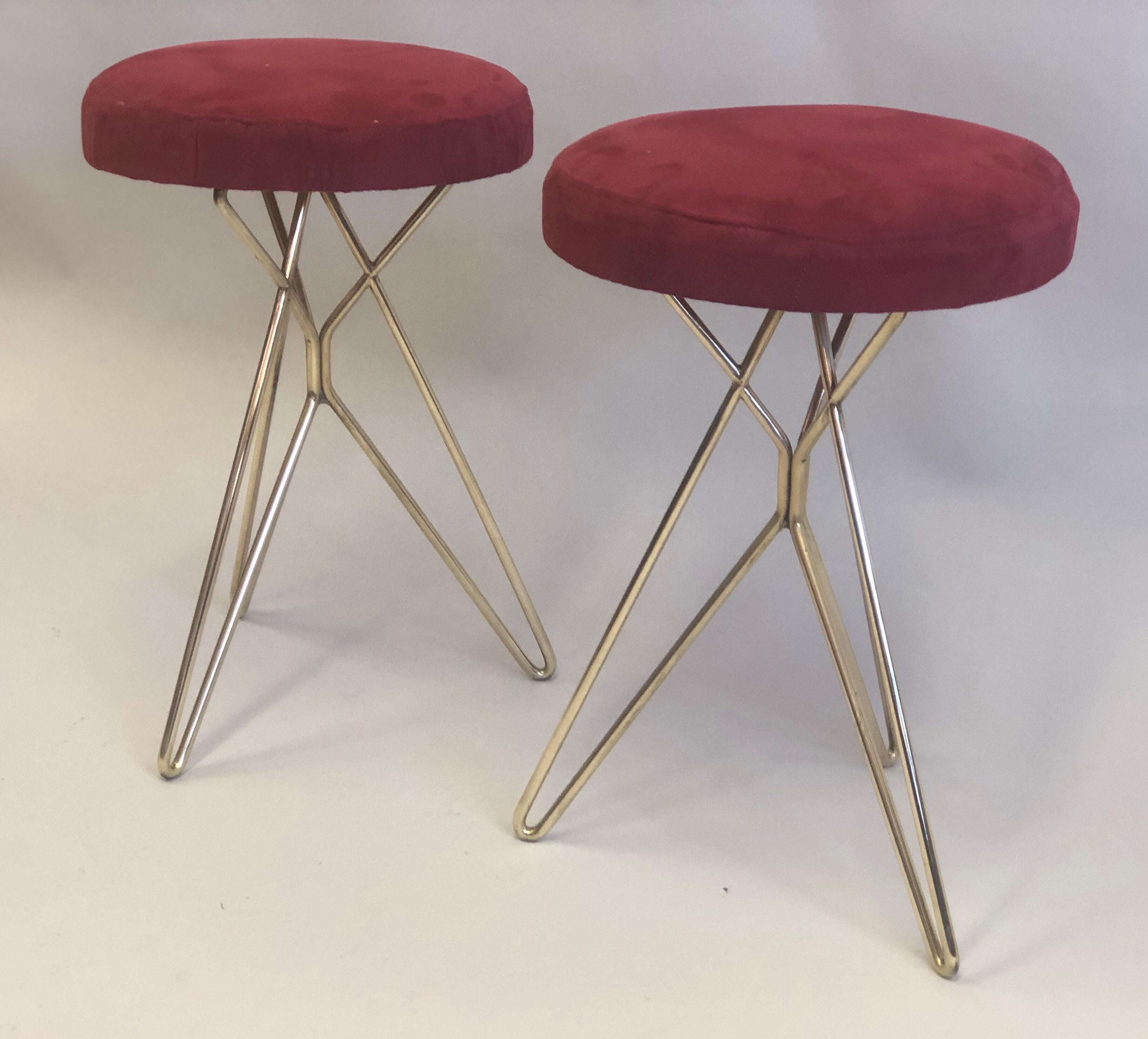 Polished Pair of Italian Midcentury Brass Stools Attributed to Ico Parisi, 1952 For Sale