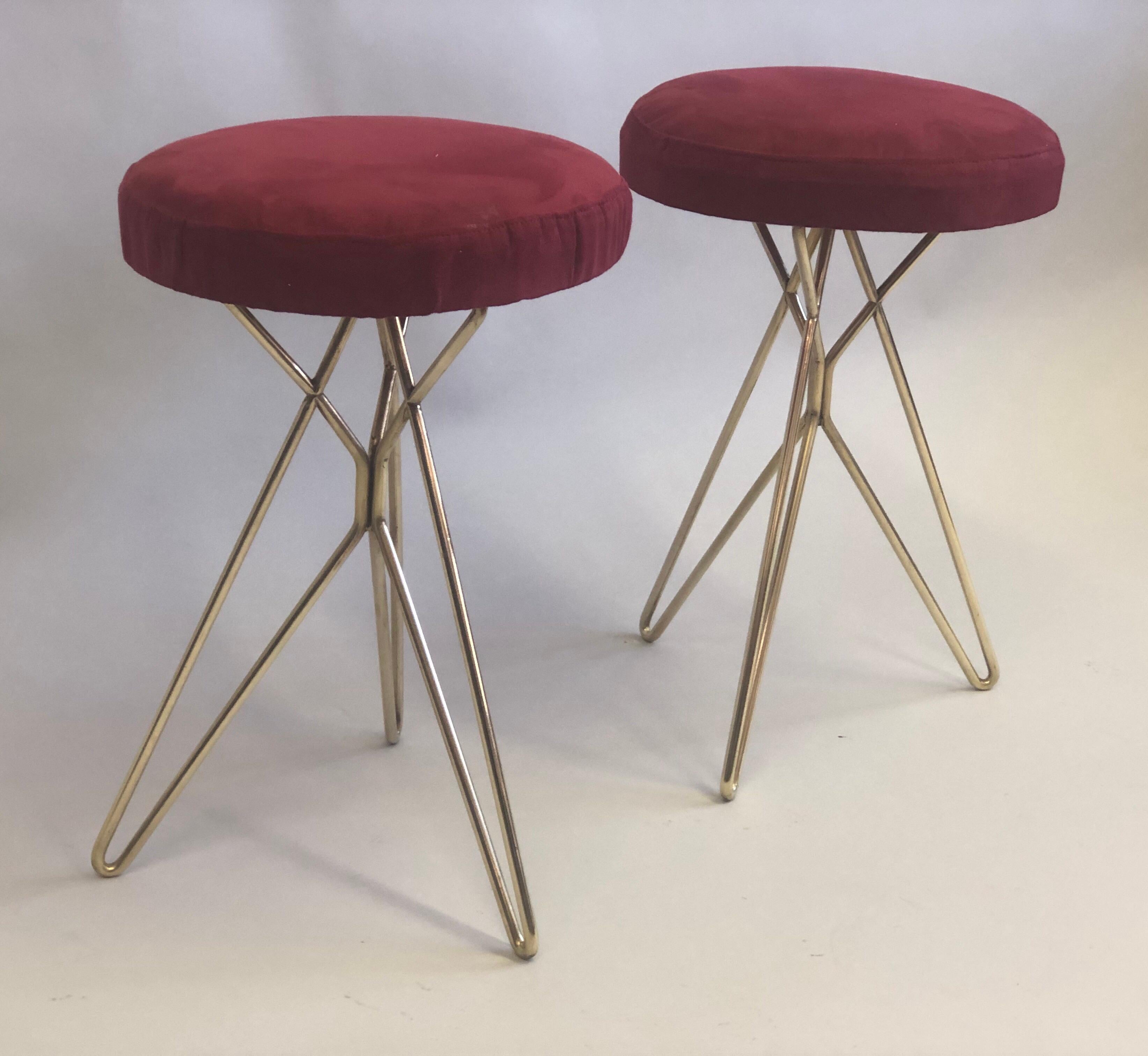 Pair of Italian Midcentury Brass Stools Attributed to Ico Parisi, 1952 In Good Condition For Sale In New York, NY