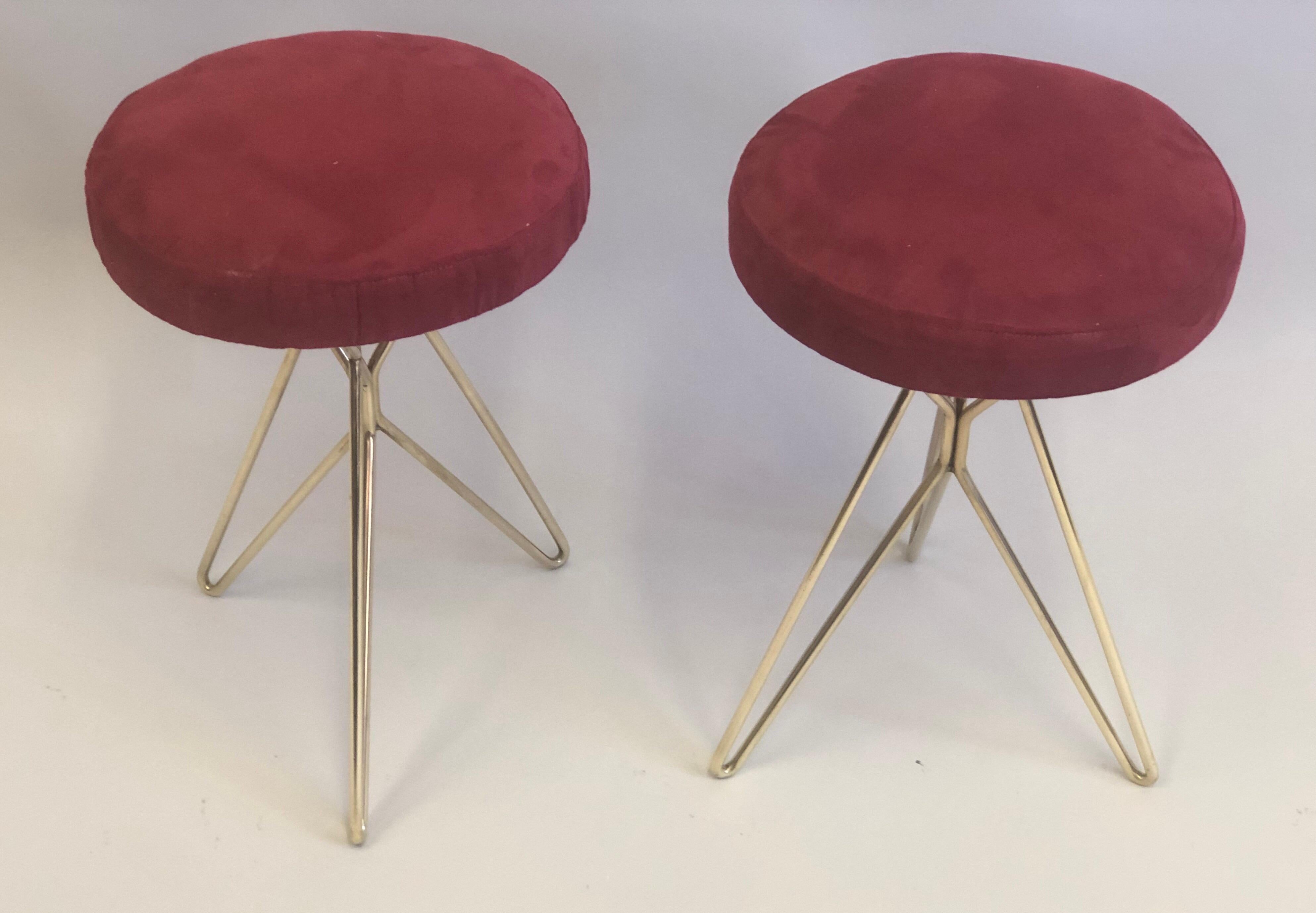 20th Century Pair of Italian Midcentury Brass Stools Attributed to Ico Parisi, 1952 For Sale