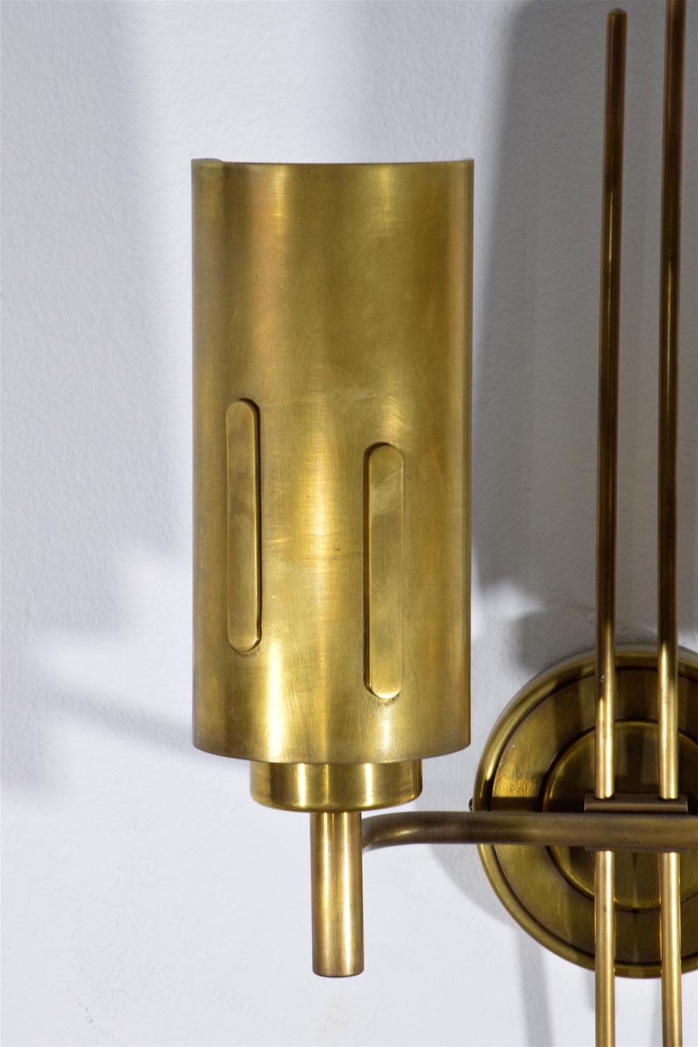 Pair of Italian Mid-Century Brass Wall Sconces, 1950's  1