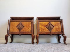 Pair of Italian Mid-Century Burlwood Bedside Cabinets