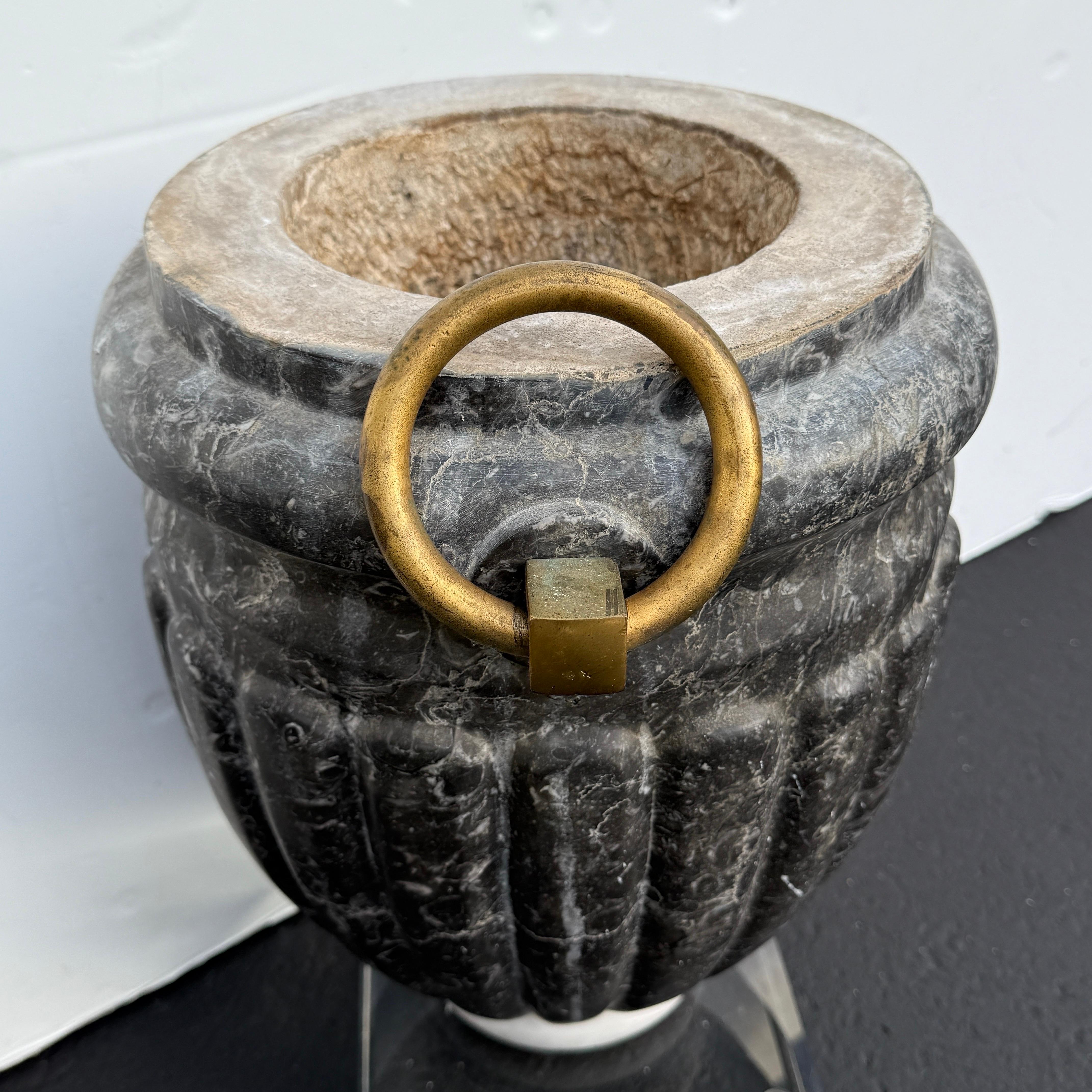 Pair of Italian Mid-Century Carved Marble Fluted Planters Urns For Sale 5