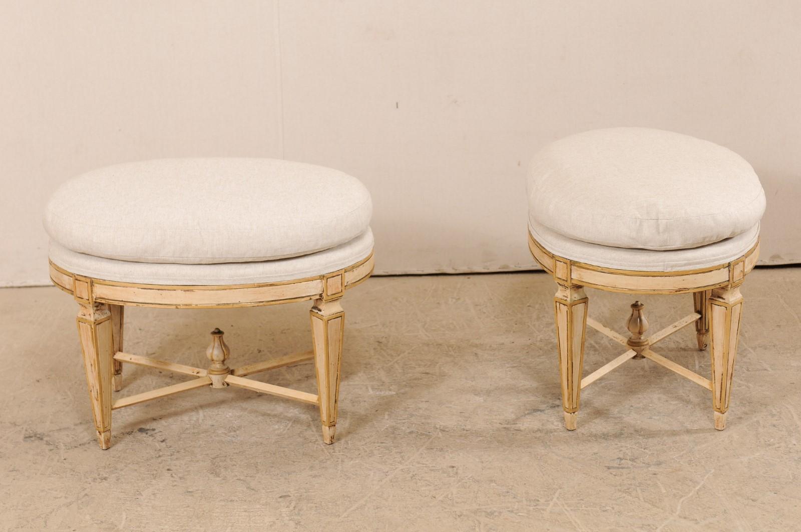 20th Century Pair of Italian Mid-Century Carved Wood Stools with Oval Shape